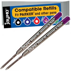 Jaymo Recharge de stylo à bille gel G2 de rechange pour Parker 30525PP/30526PP - Longueur : 98 mm - 2 Violet (Cottage Mills UK, neuf)