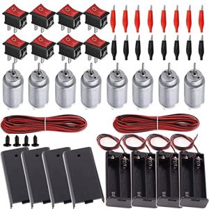 RUNCCI-YUN 8X Kit DC Mini Moteurs，Kit de Apprentissage Électrique,1.5-6V 15000RPM 4x Support de Batterie AA, 8xInterrupteur à Bascule, 16x Pince Crocodile (moteur 140) (RUNCCI-YUN, neuf)