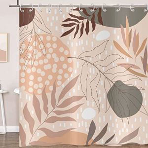 Hnmdmyi Rideau de douche, style boh&egrave;me, 180 x 200 cm, abstrait, motif feuilles, plantes, beige, style milieu, si&egrave;cle, moderne, g&eacute;om&eacute;trique, minimaliste, esth&eacute;tique, imperm&eacute;able, tissu polyester (Hnmdmyi, neuf)