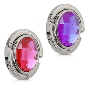 kwmobile 2X Crochet de Sac &agrave; Main - Accroche Sac Pliable en m&eacute;tal - Porte-Sac pour Table ou Bureau - Suspension Sac &agrave; Main et Petits Objets - Diamant Rose Clair-Violet-argent&eacute; (SX-Commerce, neuf)