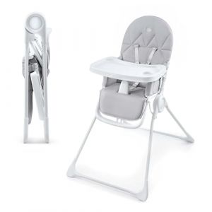 Kinderkraft BINCI chaise haute, légère et pliable, 5 kg, avec plateau, repose-pieds et harnais 5 points, idéale pour petits espaces et voyages, Gris Clair (kk Kinderkraft, neuf)