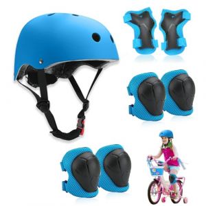 Zyluniy Protection Roller Enfant, 7 Pcs Sets de Protection Rollers, Réglables Coudières Genouillère, Casque Vélo Enfant Kit pour Roller, Vélo, Skateboard, Trottinette - Bleu (MATERSE, neuf)
