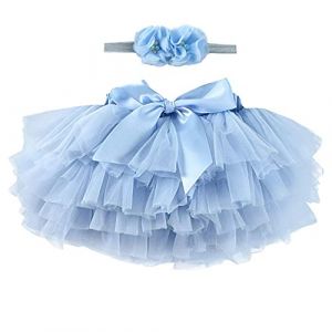 Vobozeany B&eacute;b&eacute; Fille Jupe Tutu en Tulle Doux + Bandeau &agrave; Fleurs Tutu Mini Jupe Princesse Pettiskirt Nouveau-N&eacute; Naissance Costume pour Photographie Anniversaire F&ecirc;te Bapt&ecirc;me (Vobony, neuf)