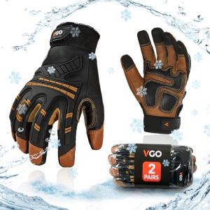 Vgo... 2Paires gants de travail de s&eacute;curit&eacute; hiver,&eacute;tanches,entrep&ocirc;t frigorifique ou cong&eacute;lateur, w/3M Thinsulate doublure, anti impact, anti vibration, 20℃/-4&deg;F (GA8954FW,Marron,XL,2Paires) (VGO GLOVES, neuf)