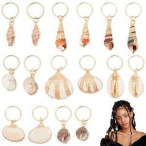 PLIGREAT 16 Pcs Coquillage Conque Dreadlock Anneaux Breloques Tresses Cheveux Bijoux Ensemble Plage Coquillage Pendentif Cheveux Charmes Pour Femmes Hommes Cheveux Tresses D&eacute;cor, 8 Styles (Lianmh JP, neuf)