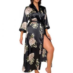 NSICBMNO Robe de chambre en soie pour femmes UK grande taille, robes kimono, robes de chambre longues, peignoirs l&eacute;gers, robes en satin &agrave; motifs floraux, v&ecirc;tements de nuit sexy, peignoirs de bain (DZUK, neuf)
