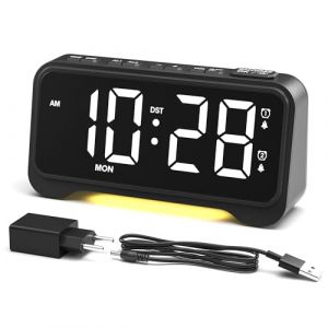 ROCAM Réveil Numérique, Reveil Matin avec Gros Chiffres, Deux Alarmes, Mode Week-End, Luminosité Réglable, Veilleuse Plus Faible, Mémoire de Panne, Gros Boutons, Réveil Secteur avec Adaptateur Inclus (Yelaw Technology, neuf)