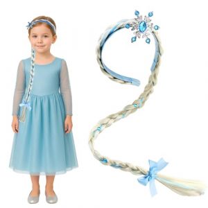 BOULESENM Perruques Déguisement Tresses, Perruque Reine Perruque Raiponce Perruque Princesse, Perruqué Raiponce Cheveux Extensions Bandeau Tressé Bleu pour Carnaval Haloween Fête (BOULESENM_SHOP, neuf)