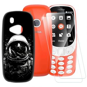 Coque TPU Imprim&eacute;e + Lot de 2 Vitres Tremp&eacute;es Compatible avec Nokia 3310 2017, Coque Artistique Fine Antichoc, R&eacute;sistante aux Rayures, Protection Compl&egrave;te (TomCase, neuf)