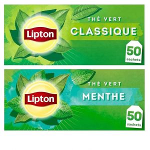 Lipton Pack Thé Vert classique Origine Asie, Thé vert menthe, Infusion à Froid ou Chaud, Ingrédients d'Origine 100% Naturelle, 100 sachets (PENNGUIN-FR-CAMON, neuf)