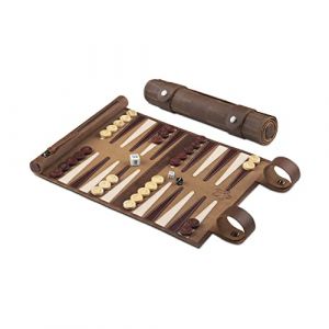 Melia Games Backgammon - Set de Voyage - Cuir Véritable - Pions en Buis Fait Main (Crazy Tobacco) (Turquoise-Store, neuf)