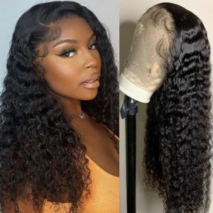 Perruque Cheveux Humain 13×4 Lace Wig Human Hair Deep Wave Perruque Femme Naturelle Brésilien Bouclée Perruque Bresilienne Cheveux Humain 180% Density Couleur Naturelle 20 Pouces(50cm) (human virgin hair, neuf)