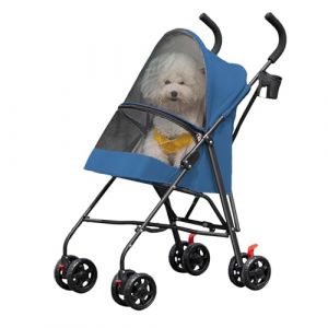 Poussette pliante pour chiens, poussette pour chiens et chats avec panier de rangement, 4 roues, poussette portable pour animaux domestiques, 97 * 45 * 55cm-Bleu (Hechheu, neuf)