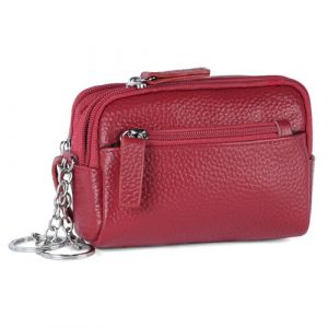 Aucuu Pochette pour Clés, Sac pour Clef en Cuir Véritable, Etui Porte-Clé Cuir et une Fermeture Eclair avec un Porte-clés en Métal, pour Etui à Clé pour Femme et Homme, Bordeaux (Aucuu®-EU, neuf)