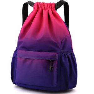 Eucomir Sac à Dos à Cordon, Sac à Cordon Imperméable Large Bandoulière Sacs de Sport à Cordon Sac de Gym Avec Poche Intérieure Et Poche De Sécurité avec Poche Avant Et Arrière Zippée,Dégradé Rouge (AGDTYID ZJEDE, neuf)