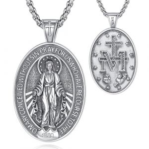 EUDORA Harmony Ball Collier Vierge Marie M&eacute;daille Miraculeuse pour Femme Homme Argent Sterling S925 M&eacute;daille Sainte M&egrave;re Vierge Marie Virgencita Pendentif Bijoux Chr&eacute;tiens Cadeau 22"+2" (EUDORA Harmony Ball, neuf)
