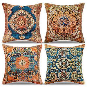 Housse de Coussin Bleu Vintage Coussin 40x40 Lot de 4 orientale antiquariato Housse Coussin D&eacute;coratifs pour Canap&eacute; Coussin Tapis mod&egrave;le persan Ext&eacute;rieur housse coussin boheme (CozyHome Choice, neuf)