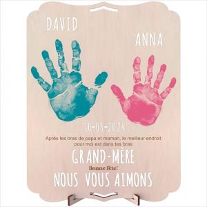 nagu® Grand-mère. Mère. Cadre Empreintes Bébé Nouveau-né. Cadeau en Bois 30x22 cm, Espace pour Empreinte de Pied et Main du Bébé ou de la Famille et Photo. Comprend Support et Kit de Lettres pour Noms (nagu llc, neuf)