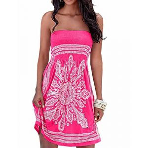 HAHAEMMA Femme Robe Eté Bustier Epaule Bohème Coloré Floral Casual Mini Plage (EMMA'S CLOTHING, neuf)