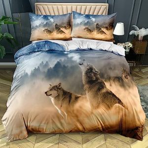 Housse de Couette Loup 3D, Set de Linge de Lit Animal, Motif Loup, Design Enfant (B, 220 x 240 cm) (runhengyang, neuf)