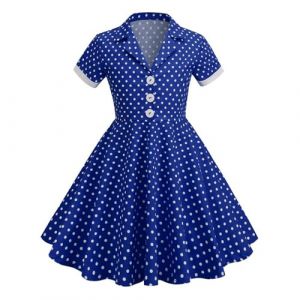 Robe C&eacute;r&eacute;monie Vintage Fille Enfant Robe Rockabilly Ann&eacute;e 50/60 Retro &agrave; Pois Polka Dot Imprim&eacute; Floral Robe Pin Up de Soir&eacute;e F&ecirc;te Cocktail No&euml;l Mariage sans Manches A-Ligne Dress de Princesse 3-8 Ans (⭐⭐⭐⭐⭐AEGJEGVD⭐⭐⭐⭐⭐, neuf)