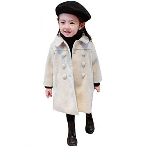B&eacute;b&eacute; fille manteau fixe &eacute;l&eacute;gant col crant&eacute; veste double boutonnage manteau laine trench v&ecirc;tements d'ext&eacute;rieur chemisier velours, beige, 4-5 ans (SongFanlly, neuf)