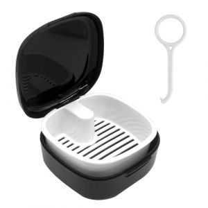 SwirlColor Boite dentier, portable boîte de nettoyage pour prothèses dentaires plastique boîte de dentier avec passoire, avec outil de démontage d'aligneur - noir (Spring Flower Store8, neuf)