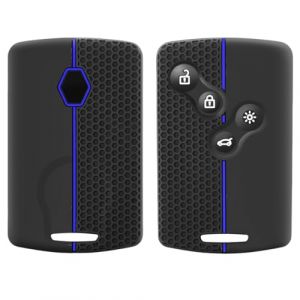 OTMIK Housse Silicone pour clé de Voiture pour Renault Duster Captur Clio Logan Megane 1 2 3 Koleos Scenic Nema Fluence Zoe Accessoires pour Coques de clés (Noire Bleue Ligne) (Otai, neuf)