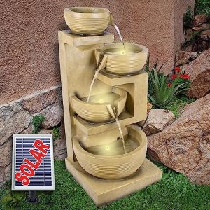 Fontaine de Jardin Solaire avec Batterie Li-ION et Lumi&egrave;re LED 70 cm - Bols Versants 4 Niveaux (Amur S.&agrave; r.l., neuf)