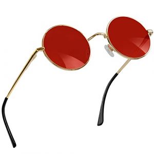 Joopin Rouge Lunettes de Soleil Homme Ronde UV400 et Lunette de Soleil R&eacute;tro Steampunk M&eacute;tal pour Femme (Joopin Fashion, neuf)
