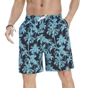 Enlision Short de Bain Homme Séchage Rapide Hawaïen Shorts de Plage Bermuda Été Léger Décontracté Bleu Palmier Coco Imprimé Maillot Piscine Surf Natation Vacances avec Doublure en Filet 3XL (MXECEUR, neuf)