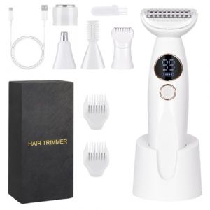 Rasoir Electrique Femme, 5 en 1 Tondeuse Femme Intime, Wet&Dry Tondeuse Bikini Femme USB Rechargeable, Tondeuse Maillot Femme IPX7 Étanche pour Le Corps Les Aisselles Bikini Sourcils et Le Nez (beadshuan, neuf)