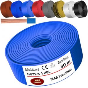 MAS Premium De 5 &agrave; 100 m C&acirc;ble conducteur H07 V-K 4 mm&sup2; Noir, marron, bleu fonc&eacute;, vert jaune, gris, bleu clair, blanc ou rouge, conducteur unique flexible (bleu clair, 30 m) (MAS-Premium, neuf)