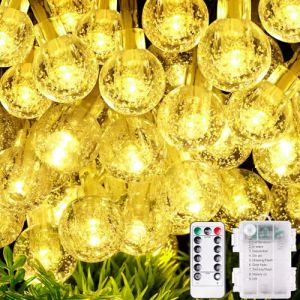 AUAUY Guirlande Lumineuse Globe, 10m 100 LEDs Guirlande Lumineuse à Pile avec Télécommande, 8 Modes D’Éclairage pour Intérieur/Extérieur, pour Noël, Jardin, Cour, Mariage, Fête (Blanc Chaud) (Lairi, neuf)