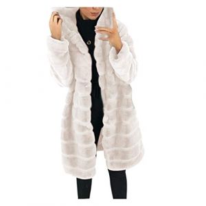 Manteau en Fausse Fourrure pour Femme, Automne Hiver Chaud polaire femme zippée Veste à Capuche Pelucheux Shaggy Pardessus,Veste Femme Réversible en Fausse Fourrure avec col en Fourrure (Beige, L) (Qingyak, neuf)