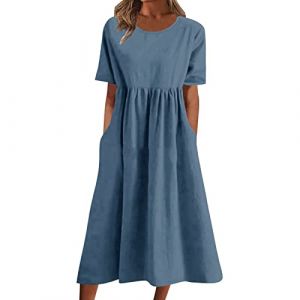 NNGOTD Robe Femme été A Bretelle Fluide Robe Ete Femme Longue Boheme Style Grande Taille Impression Vintage Robe Mousseline De Soie RéTro Robe Robe Dentelle Femme Robe 2023 Mode Robe Disco Bleu (BAULMD（90% Big Promotion Without Discount Code ）, neuf)