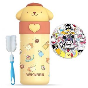 Roffatide Cartoon pompom purin bouteille d'eau femmes tasse d'isolation sous vide bouteille d'eau en acier inoxydable mignon cadeau de fille pour garder les boissons (1 pinceau + 51 autocollants) (Roffatide-EU, neuf)