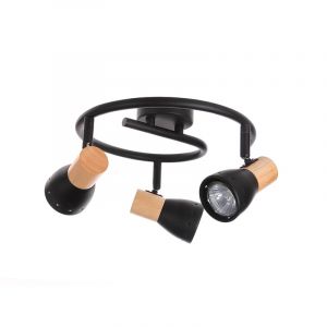 ARCADIA Luminaire Plafonnier Spirale 3 Lampes en Métal et Bois FSC 100%, Têtes Amovibles 360°, Inclinables de Haut en Bas, Douille GU10, 33W Max, Design Contemporain (SEYNAVE, neuf)