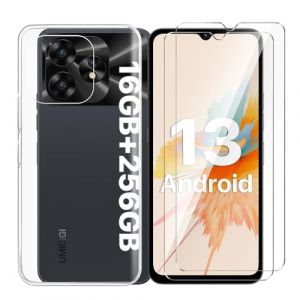 Tsinwe Coque + 2 Pcs Verre trempé pour UMIDIGI A15C, Verre Trempé Protection écran & Souple Silicone TPU Housse Case Cover Étui Transparent (QCC Tech, neuf)