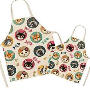 FOMAISELF Tablier de cuisine en lin pour parents et enfants - Tablier pour maman et enfants &agrave; motif de chat mignon, tabliers pour fille de fils de maman pour la cuisson, la f&ecirc;te de peinture (littleear, neuf)