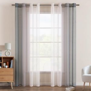 EMEMA Rideau Voilage Rideaux Dégradé à Oeillet Voilages Intérieur Fenêtre en Polyester Couleur Changée Voile Transparent Décor pour Salon Chambre Bureau Lot de 2, 140x160 CM Gris (EMEMA HOME, neuf)