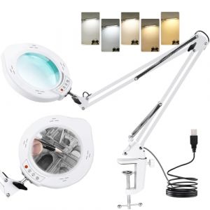 Kevsuvqin Lampe Loupe, Lampe de Bureau avec Loupe 10X et LED, LOupe Eclairante avec Pince en M&eacute;tal et Bras Pivotant R&eacute;glable, 5 Modes de Couleur,10 Niveaux de Luminosit&eacute; pour Artisanat, R&eacute;paration (Dexcosut, neuf)