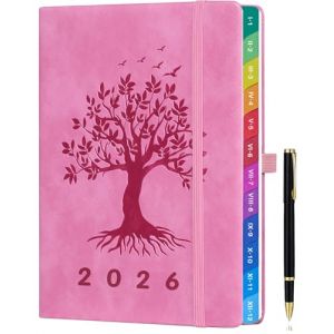 ZXHQ Agenda 2026 Semainier A5 &ndash; Planification Hebdomadaire et Mensuelle, avec Onglets Color&eacute;s, Pages en Couleurs, Pochette de Rangement et Stylo(Janvier 2026 - D&eacute;cembre 2026) - Rose (ZXNOC, neuf)