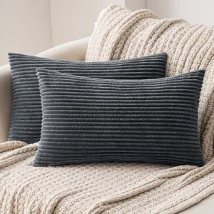 MIULEE Lot de 2 Decorative Housse de Coussin en Velours Côtelé Canapé Taie d'oreiller Douce pour Maison Salon Chambre Lit Clic Clac 40x80cm Gris (MIULEE HOME, neuf)