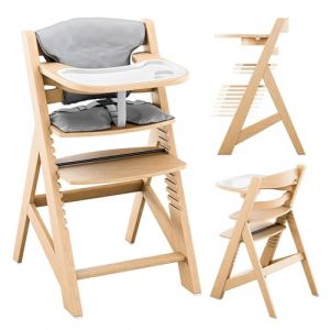 TULANO Morsel 40 Chaise Haute &Eacute;volutive 4en1 B&eacute;b&eacute; et Enfant | R&eacute;glable 12 Niveaux | Plateau Amovible | Coussin Imperm&eacute;able | Harnais S&eacute;curit&eacute; | De 6 Mois &agrave; 12 Ans | Bois Naturel (Meestergroup, neuf)