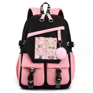 Unisexe Spy x Family Sac à Dos avec Pendentif en Peluche Femme Fille Ados Outdoor Voyage Ecole Sacs Scolaires Anya Loid Yor Forge Cartables (LKY STAR, neuf)