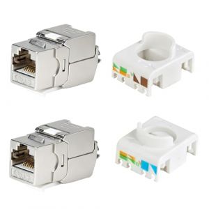 Lot de 2 Modules Keystone RJ45 CAT 7 Femelle, Connecteur RJ45 CAT 7 Blind&eacute; STP, sans Outil LSA, Coupleur RJ45 10 Gbit/s 1000 MHz, Prise Keystone Encastr&eacute;e 2 Ports, Prises R&eacute;seau CAT7 Montage Surface (JiaHeHe, neuf)