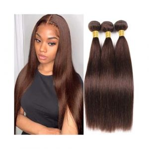Lot de 1/3 extensions de cheveux humains br&eacute;siliens lisses - 1/3 - 30 pouces - Couleur marron chocolat - Extensions de cheveux humains br&eacute;siliens pour femme (24 24 24) (linjie20248, neuf)