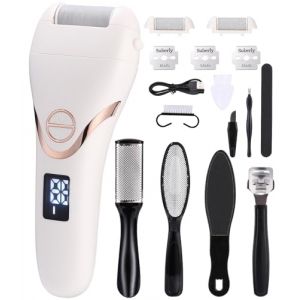 Rapeuse Pieds Electrique IPX7, Réglable à 2 Vitesses et Ensemble de Kit de10 limes à pied,Rapeuse Pieds Rape Pied Electrique avec 3 Rouleaux,pour Peau Dure Peau Morte Soin Callosité Gommages Pieds (BHUJEL  DIDI S.R.L., neuf)
