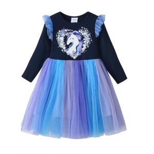 DXTON Filles Robes Licorne Robe Enfants V&ecirc;tements Robe &Agrave; Manches Longues Tulle Princesse Robe d'hiver BleuLh2220 5T (Dxton, neuf)